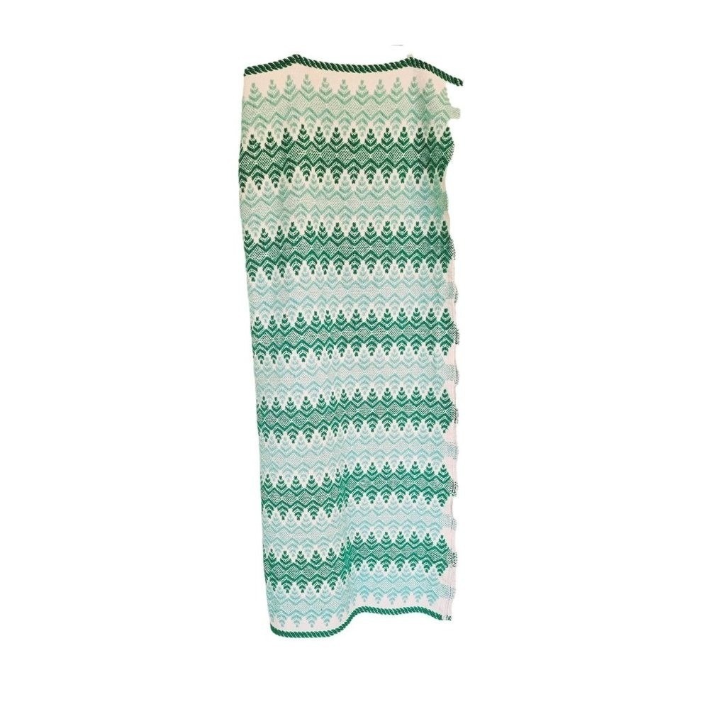 Swedish‎ Woven Afghan cream green and blue geometric design 57x48